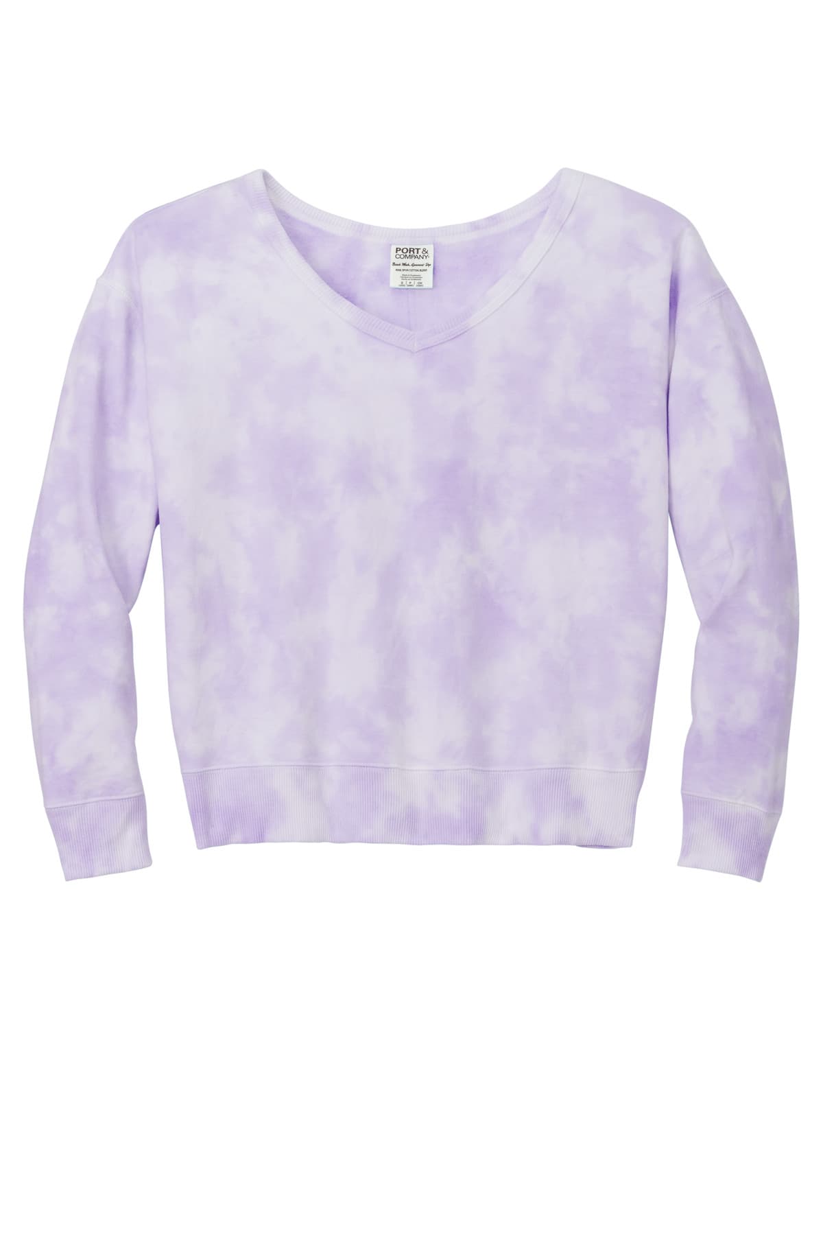 Port & Co® Women's Beach Wash® Cloud Tie-Dye V-Neck Sweatshirt