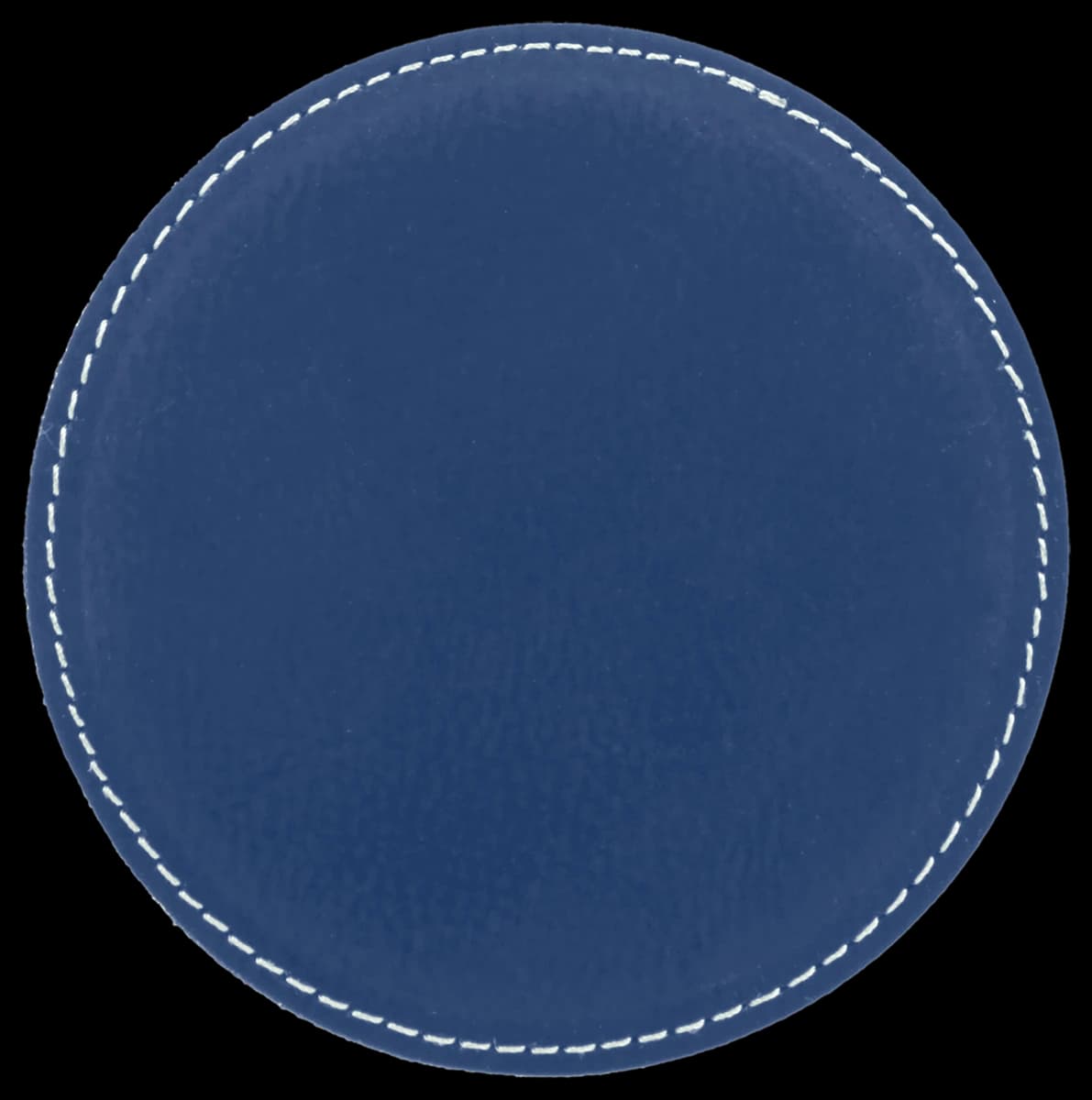Personalized 4" Round Blue/Silver Laser Engravable Leatherette Coaster with Silver Edge