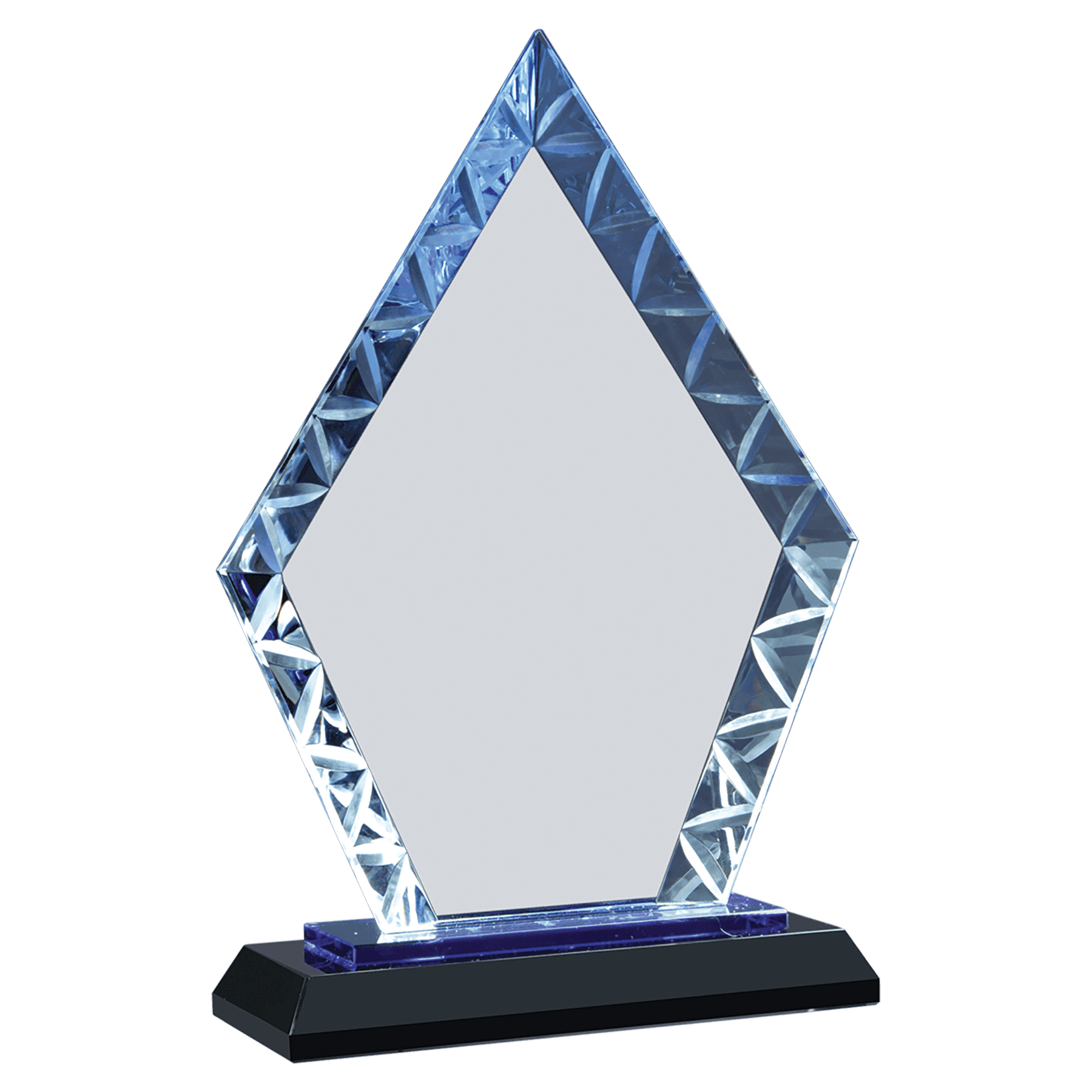 Personalized Clear Diamond Accent Glass on Blue & Black Reflective Base – 7 1/2"