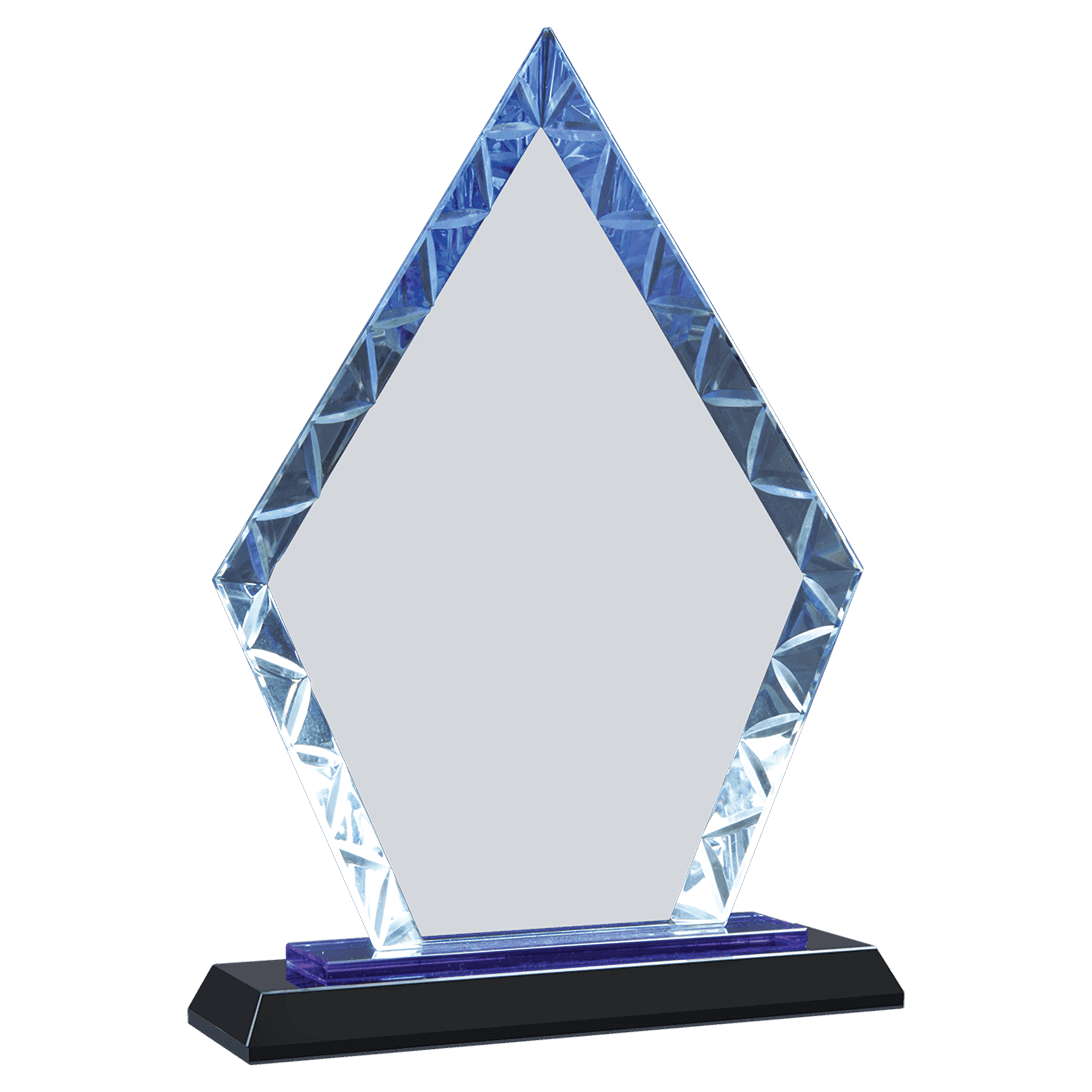 Personalized Clear Diamond Accent Glass on Blue & Black Reflective Base – 9"
