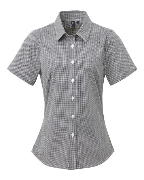 Women's Microcheck Gingham Short Sleeve Cotton Dress Shirt
