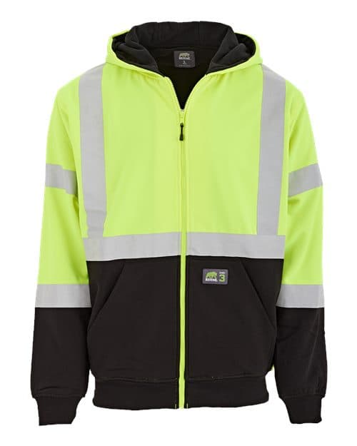 Men's Hi-Vis Class 3 Color Block Full-Zip Hooded Sweatshirt